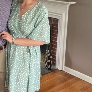 Sage Green and White Spotted Dress